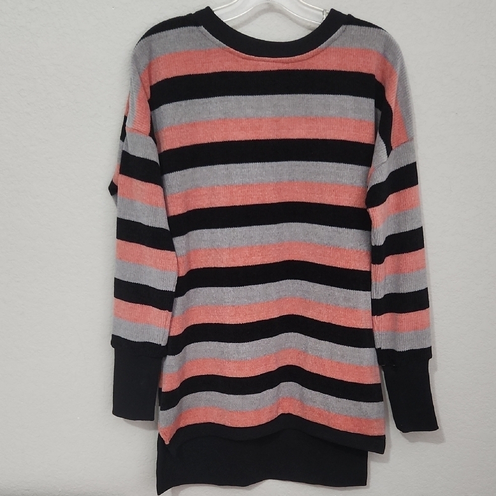Shein Sweater Striped Size M Black Pink High Low Soft